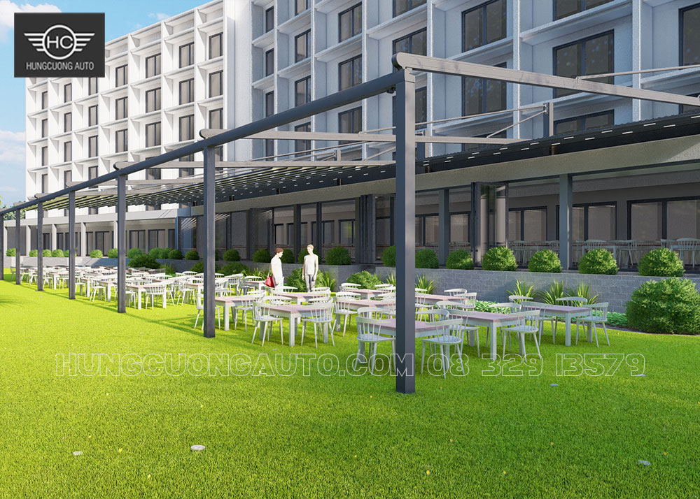 Bản vẽ thiết kế 3D mái xếp khung nhôm cho quán cafe siêu đẹp Bản vẽ thiết kế 3D mái xếp khung nhôm cho quán cafe siêu đẹp