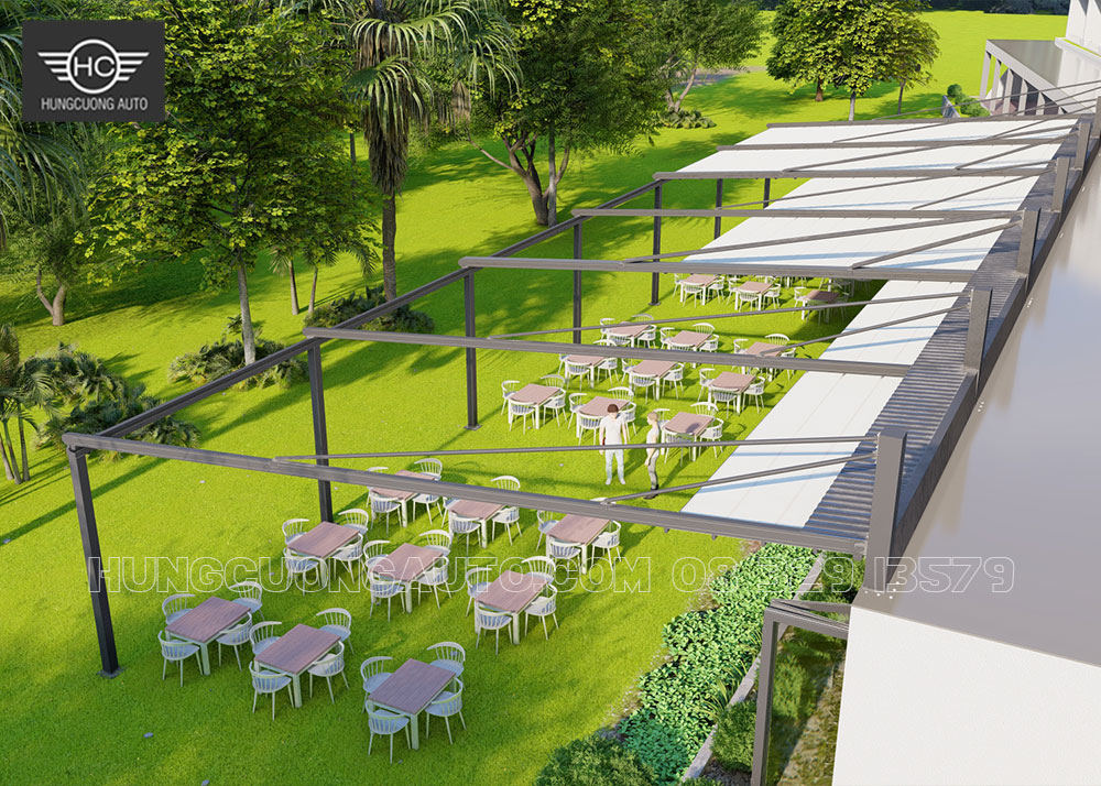 Bản vẽ thiết kế 3D mái xếp khung nhôm cho quán cafe siêu đẹp Bản vẽ thiết kế 3D mái xếp khung nhôm cho quán cafe siêu đẹp