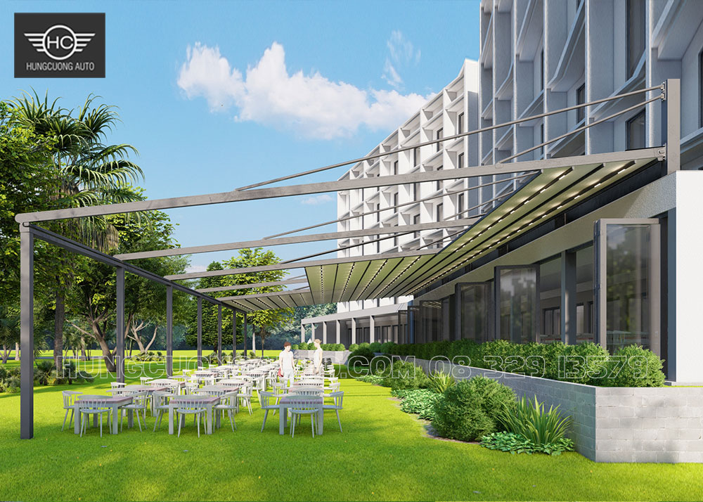Bản vẽ thiết kế 3D mái xếp khung nhôm cho quán cafe siêu đẹp Bản vẽ thiết kế 3D mái xếp khung nhôm cho quán cafe siêu đẹp