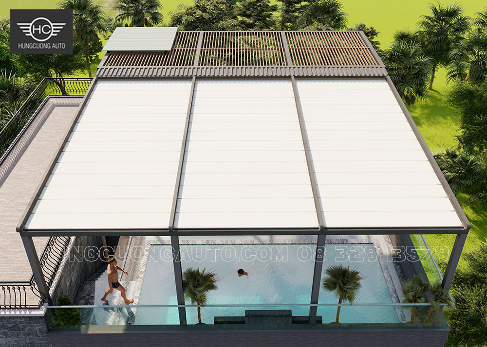 Mái xếp khung nhôm cho bể bơi siêu đẹp Mái xếp khung nhôm cho bể bơi siêu đẹp
