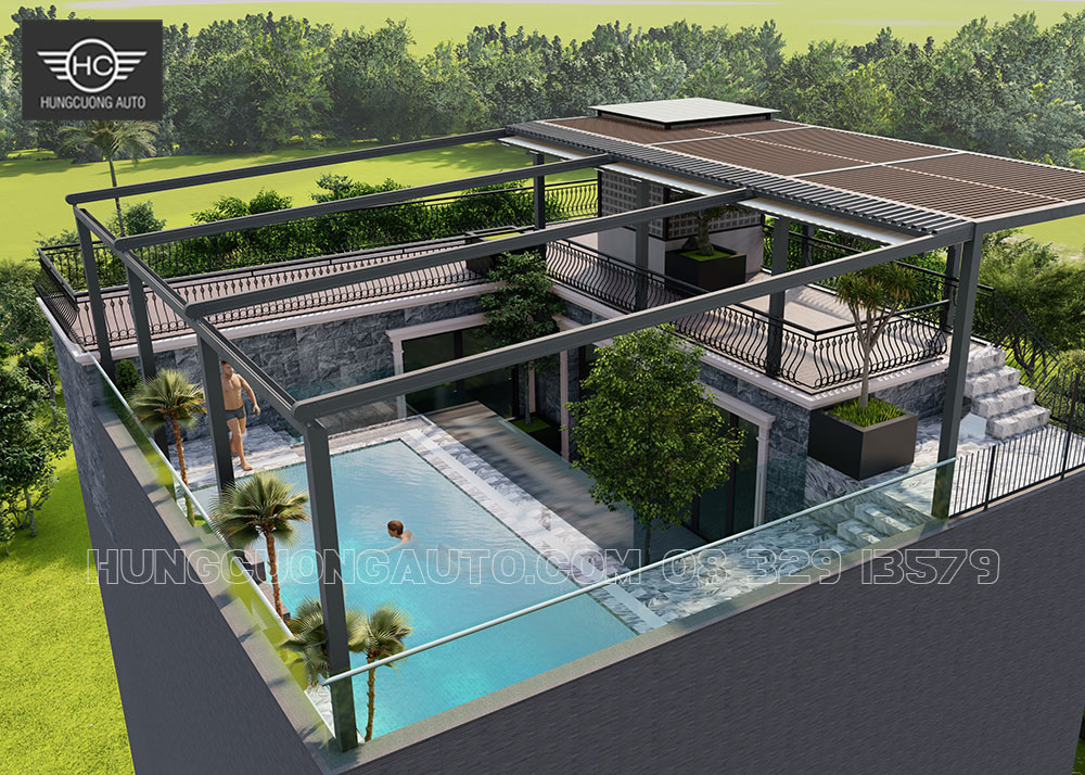 Mái xếp khung nhôm cho bể bơi siêu đẹp Mái xếp khung nhôm cho bể bơi siêu đẹp