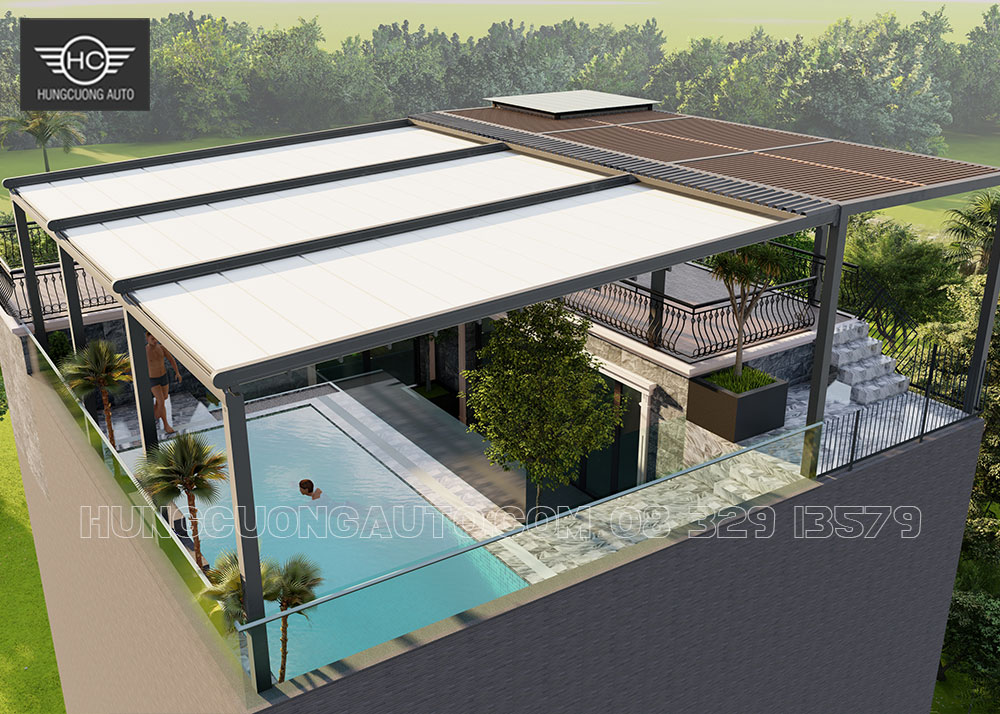 Mái xếp khung nhôm cho bể bơi siêu đẹp Mái xếp khung nhôm cho bể bơi siêu đẹp