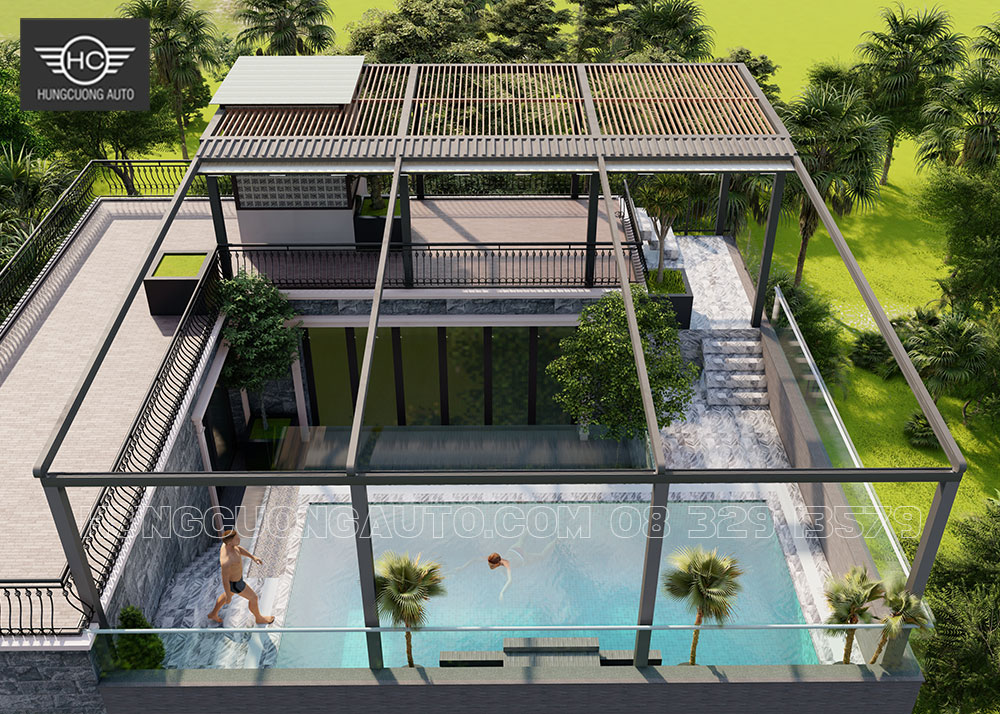 Mái xếp khung nhôm cho bể bơi siêu đẹp Mái xếp khung nhôm cho bể bơi siêu đẹp