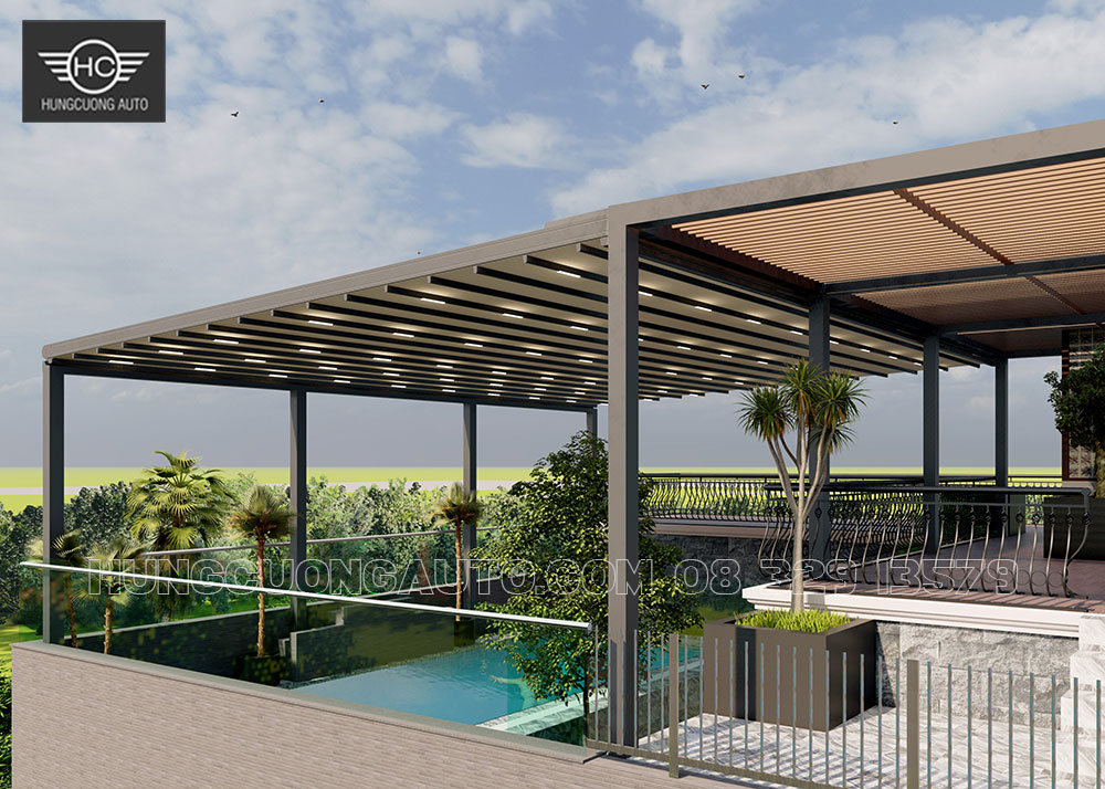 Mái xếp khung nhôm cho bể bơi siêu đẹp Mái xếp khung nhôm cho bể bơi siêu đẹp