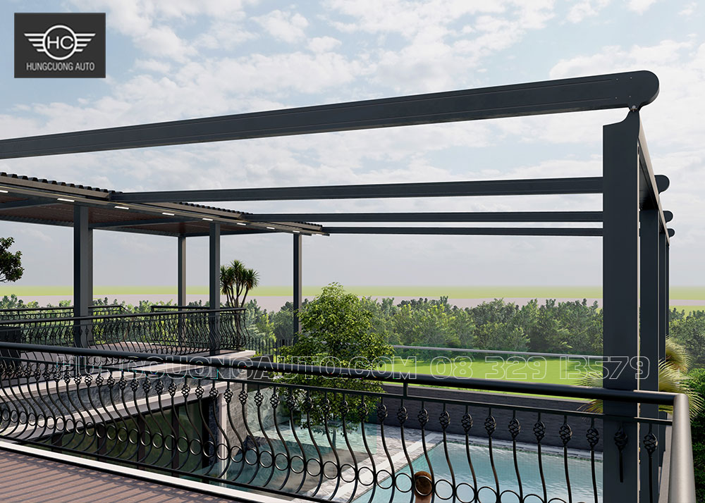 Mái xếp khung nhôm cho bể bơi siêu đẹp Mái xếp khung nhôm cho bể bơi siêu đẹp