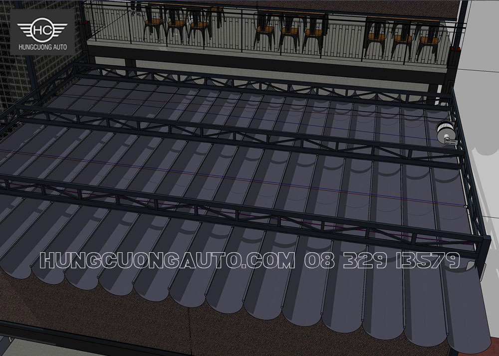 Bản vẽ mái bạt xếp Nhà hàng RoHome Bắc Ninh