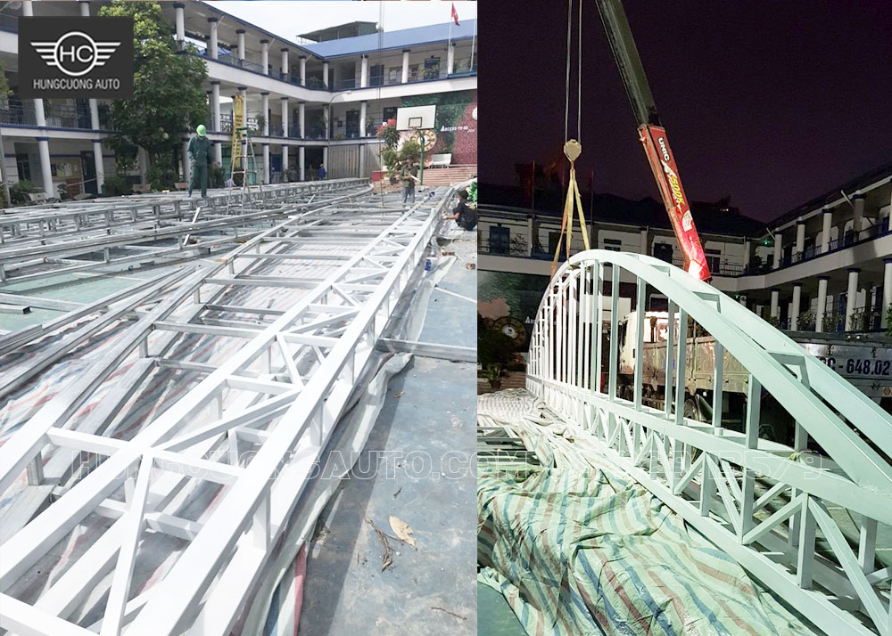 Mái bạt xếp đi dộng sân trường học