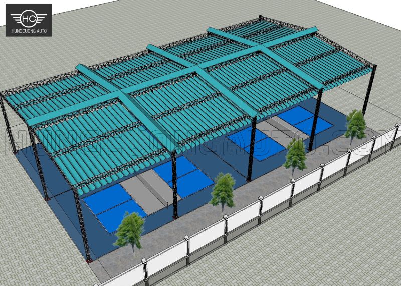 Mái bạt xếp di động sân pickleball 36.5x14.9