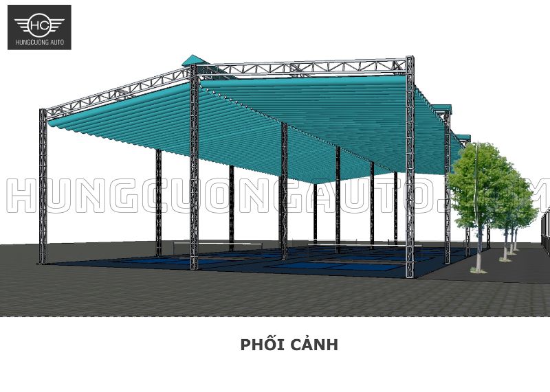 Mái bạt xếp di động sân pickleball 36.5x14.9