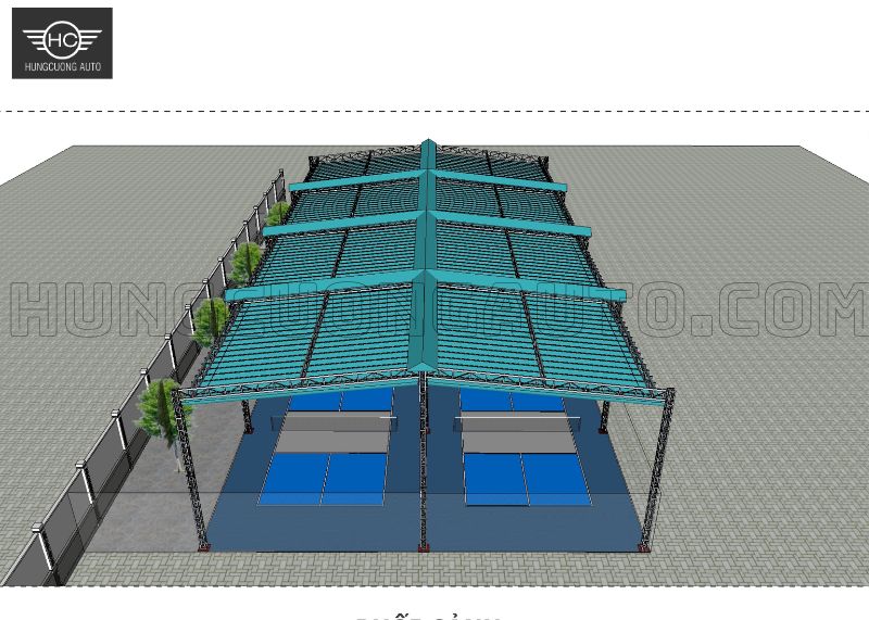 Mái bạt xếp di động sân pickleball 36.5x14.9